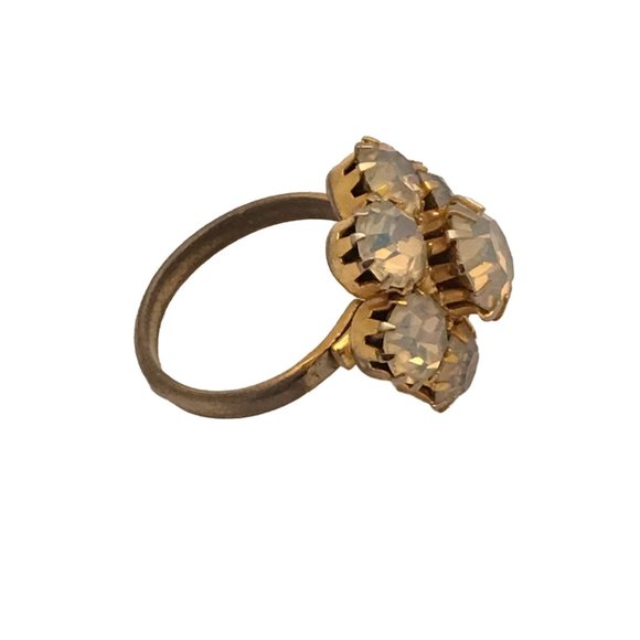 Mysterious Opal Rhinestones Cocktail Ring Lovely Design Vintage Costume Jewelry - Picture 5 of 7